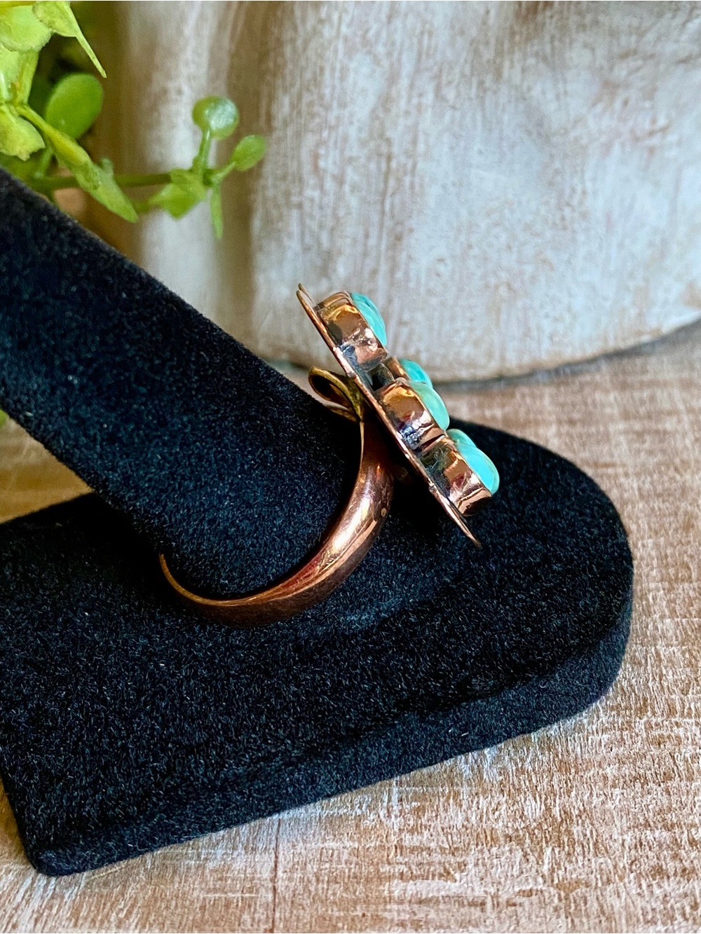 Turquoise copper flower ring southwestern boho rodeo sz 9 (ADJUSTABLE 6-10) - Picture 5 of 9